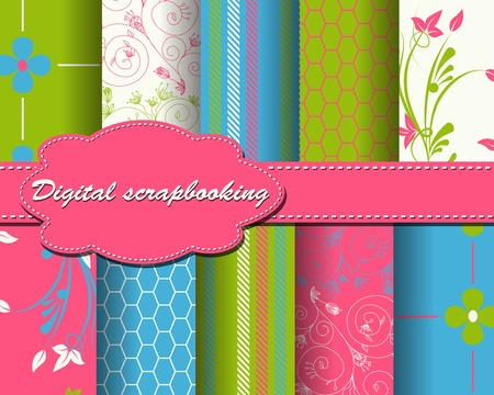 set of vector flower paper for scrapbookのイラスト素材