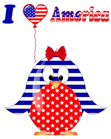 white background with penguin fourth of Julyのイラスト素材