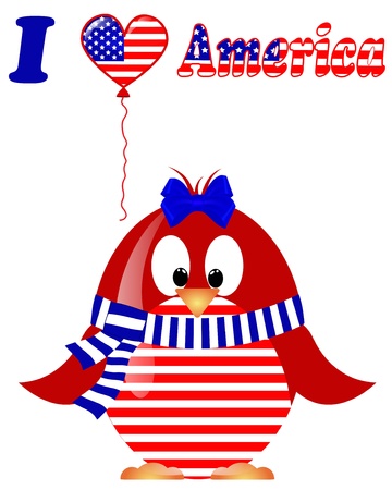 white background with penguin fourth of Julyのイラスト素材