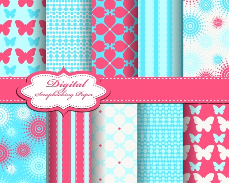 set of vector flower paper for scrapbookのイラスト素材