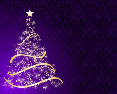 stylized Christmas tree on decorative damask backgroundのイラスト素材