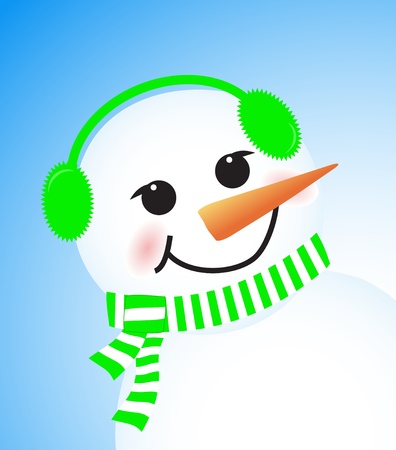 vector cute winter snowman on blue backgroundのイラスト素材