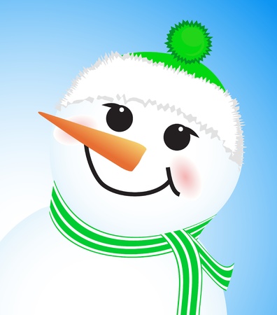 vector cute winter snowman on blue backgroundのイラスト素材