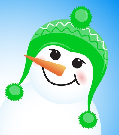 vector cute winter snowman on blue backgroundのイラスト素材