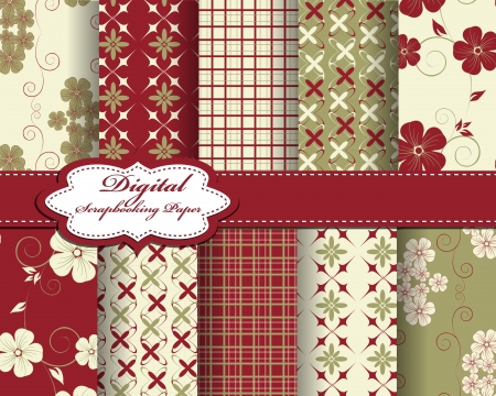 set of vector flower pattern paper for scrapbookのイラスト素材