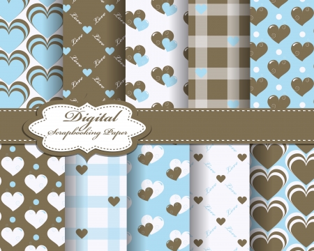 set of vector heart Valentines day pattern paper for scrapbookのイラスト素材