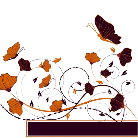 abstract vector flower background with butterflyのイラスト素材
