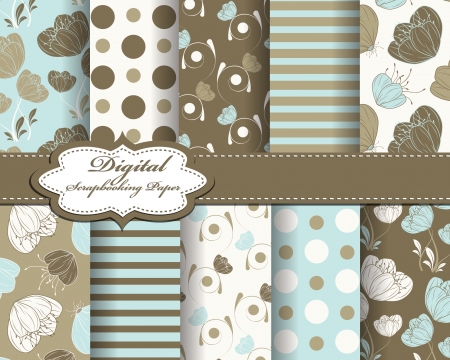 set of vector abstract flower pattern paper for scrapbook のイラスト素材