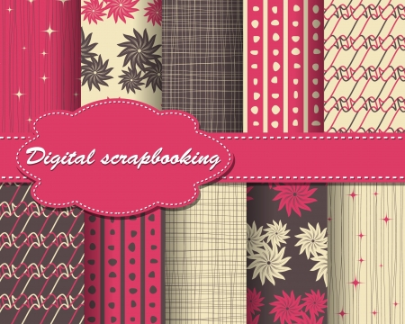 set of vector flower pattern paper for scrapbookのイラスト素材