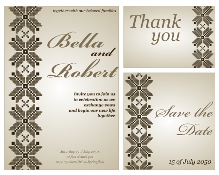 Set of wedding or invitation card. abstract ukrainian flower pattern backgroundのイラスト素材