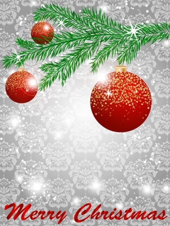 Christmas ball decorate card vector illustration, damask backgroundのイラスト素材