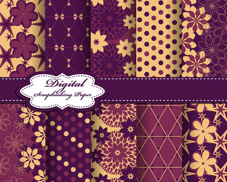 set of vector abstract flower pattern paper for scrapbookのイラスト素材