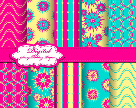 set of vector abstract flower pattern paper for scrapbookのイラスト素材