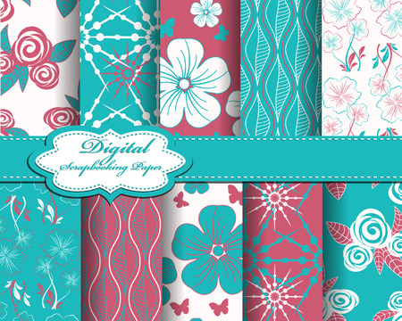 set of vector flower abstract pattern paper for scrapbookのイラスト素材