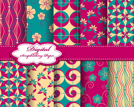 set of vector flower abstract pattern paper for scrapbookのイラスト素材