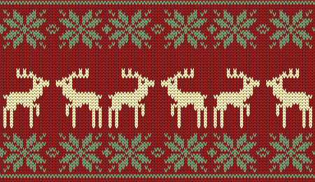 Christmas deer vector knitted backgroundのイラスト素材