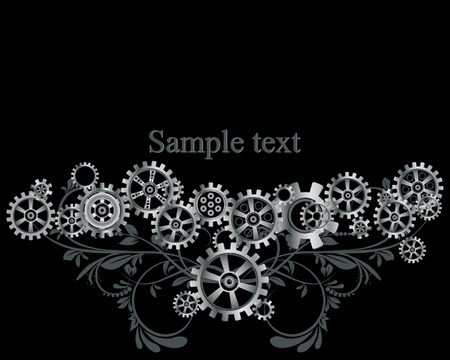 Abstract mechanical background with floral elements, vector illustration. Steampunk gear;のイラスト素材