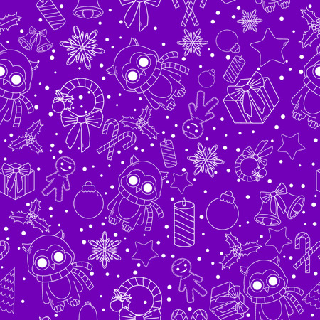 Christmas line icons seamless vector background. Seamless pattern can be used for wallpaper, pattern fills, web page background, surface textures. Gorgeous Christmas seamless  backgroundのイラスト素材
