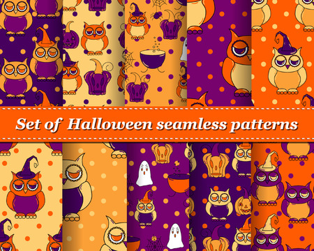 Set of Halloween seamless vector abstract pattern paper for scrapbook. Can be used for wallpaper, pattern fills, web page background, surface textures. Gorgeous abstract backgroundのイラスト素材