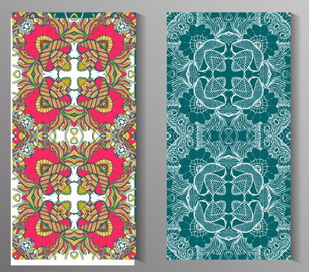 Set of two eamless abstract pattern, hand drawn texture for Wedding, Bridal, Valentine's day or Birthday Invitations. Floral geometric background. Fabric or paper print.のイラスト素材