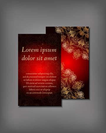 Set of business, invitation, save the date card template, abstract elegant pattern vector design editable. Hand drawn background. Mandala design flyerのイラスト素材