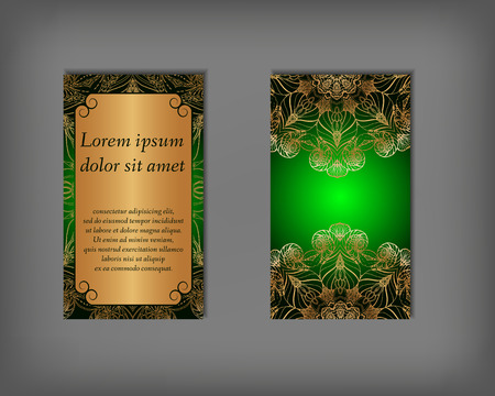 Set of business, invitation, save the date card template, abstract elegant pattern vector design editable. Hand drawn background. Mandala design flyerのイラスト素材