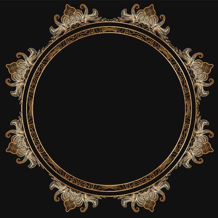 Round floral border frame silhouettes. Can be used for decoration and design photo frame, menu, card, scrapbook, album. Vector Illustration.のイラスト素材