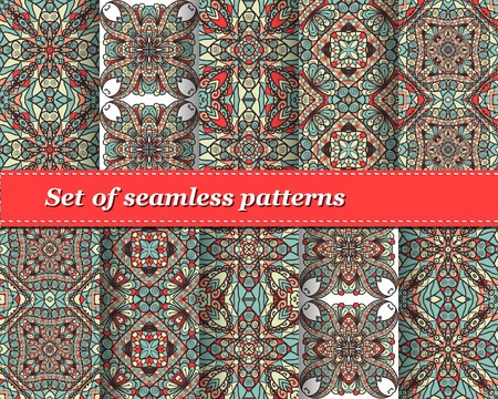 Cute Set of vector seamless abstract pattern. Background for design and fashion. Arabic, Indian patternsのイラスト素材