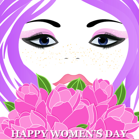 Happy Women's Day greeting card with beautiful floral designing elements. eps10 graphic
illustration of face of lady flower concept.のイラスト素材