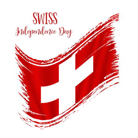 1 August, Swiss Independence Day background in national flag color theme. Switzerland National Day. Celebration banner with waving flag. Vector illustrationのイラスト素材