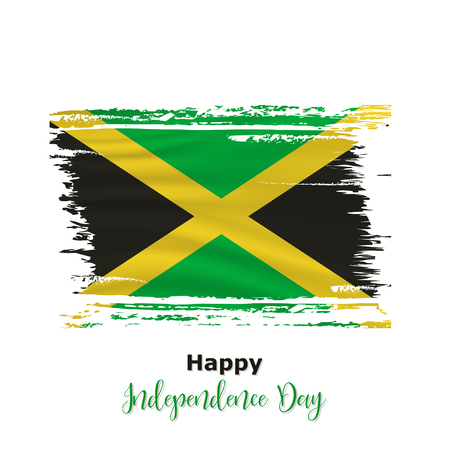 6 August, Jamaica Independence Day background in national flag color theme. Jamaica National Day. Celebration banner with waving flag. Vector illustrationのイラスト素材