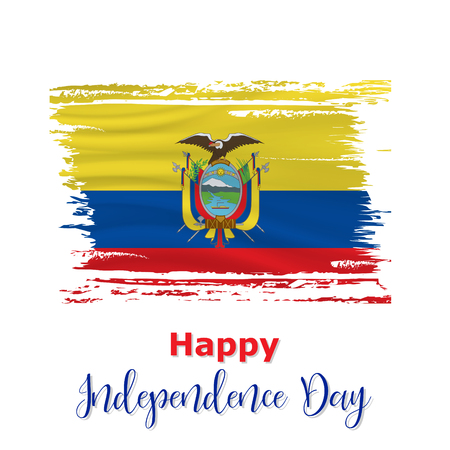 10 August, Ecuador Independence Day background in national flag color theme. Ecuador National Day. Celebration banner with waving flag. Vector illustrationのイラスト素材