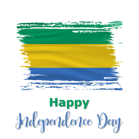 17 August, Gabon Independence Day background in national flag color theme. Gabon National Day. Celebration banner with waving flag. Vector illustrationのイラスト素材