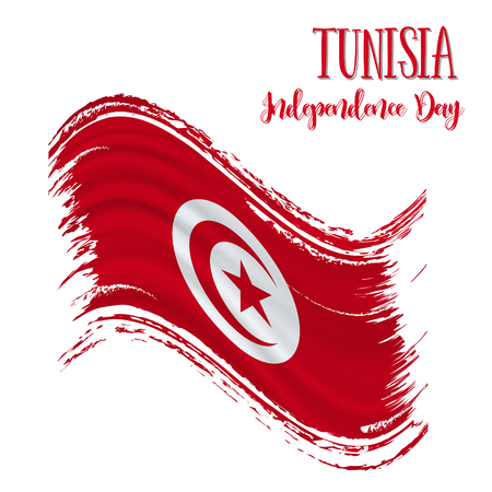 3 September, Independence Movement Day in Tunisia background in national flag color theme. Gabon National Day. Celebration banner with waving flag. Vector illustrationのイラスト素材