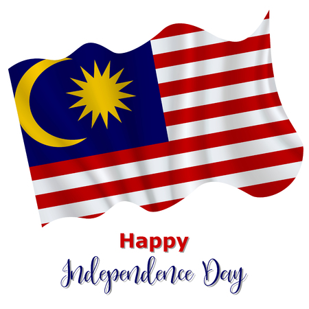 31 August, Malaysia Independence Day background in national flag color theme. Gabon National Day. Celebration banner with waving flag. Vector illustrationのイラスト素材