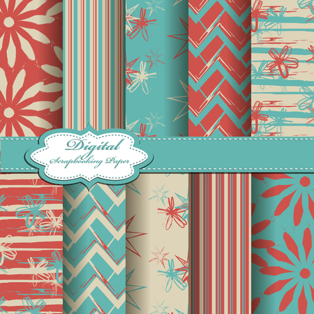 Set of vector abstract flower pattern paper for scrapbook. EPS10のイラスト素材