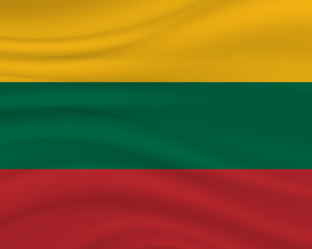 16 February, Lithuania Independence Day background in national flag color theme. Celebration banner with waving flag. Vector illustrationのイラスト素材