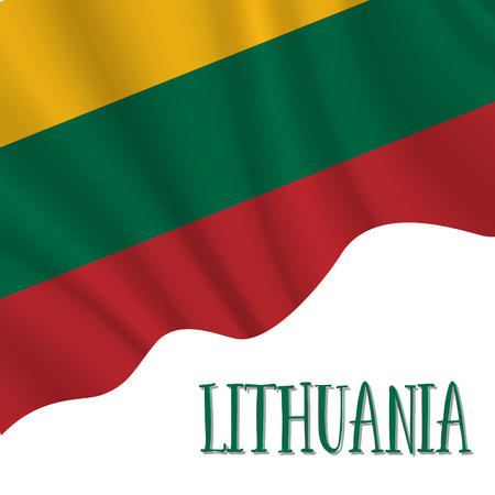 16 February, Lithuania Independence Day background in national flag color theme. Celebration banner with waving flag. Vector illustrationのイラスト素材