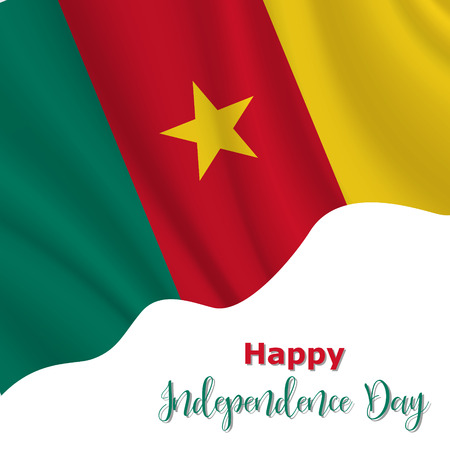 1 January. Cameroon Independence Day background in national flag color theme. Celebration banner with waving flag. Vector illustrationのイラスト素材