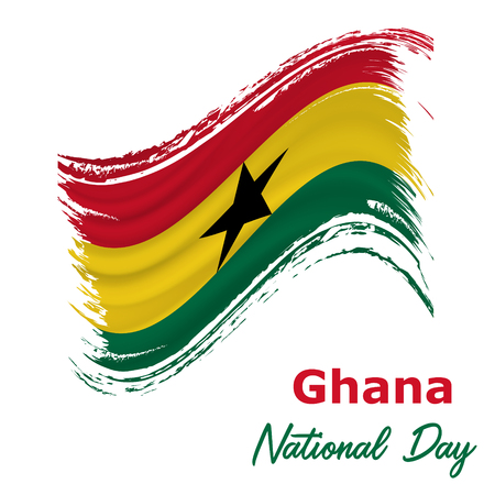 6 March, Ghana Independence Day background in national flag color theme. Celebration banner with waving flag. Vector illustrationのイラスト素材