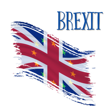 Brexit, waving flags of the United Kingdom and the European Union together. Vector illustrationのイラスト素材
