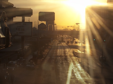 LAS VEGAS, NEVADA - SEPTEMBER 27, 2011 - Morning traffic pours into the Las Vegas Strip. Over 40,000 automobiles travel the Las Vegas Strip daily. のeditorial素材