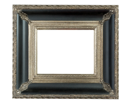 One fancy, ornately decorated, empty picture frame isolated on white background.の写真素材