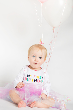 One year old girl birthday portraitsの写真素材