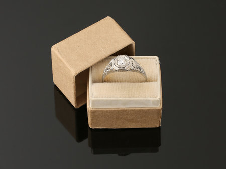 one unique antique art deco ring in vintage boxの写真素材
