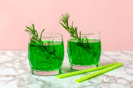 Tarhun is sweet, non-alcoholic carbonated soft lemonade drink of emerald green color It is made from water, citric acid, sugar and extract of tarragon (plant also known as tarhun)の写真素材