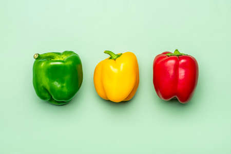 Natural Organic colorful bulgarian bell pepper on trend green background