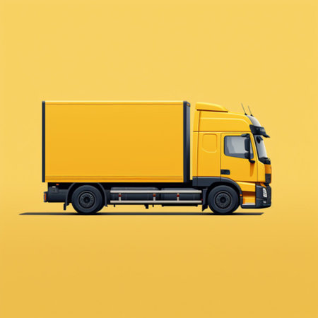 Yellow delivery truck isolated on a yellow background with shadow 3d renderの素材