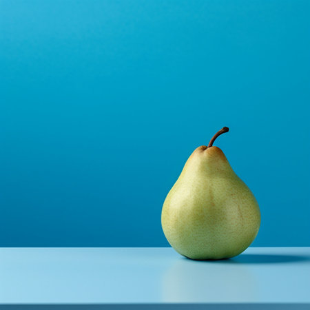 Green pearl on blue background. Minimal still life with copy space.の素材