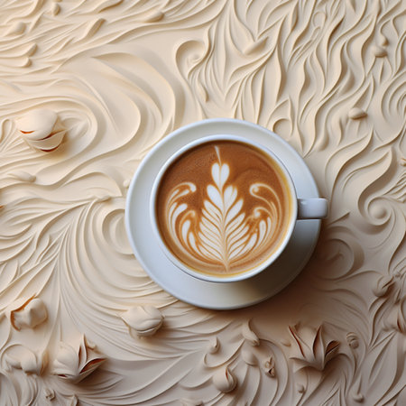 Cup of coffee with latte art on the white background.の素材